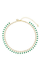 Round Chain Dangle Collar Necklace, Gold-Plated Brass, Emerald & Cubic Zirconia